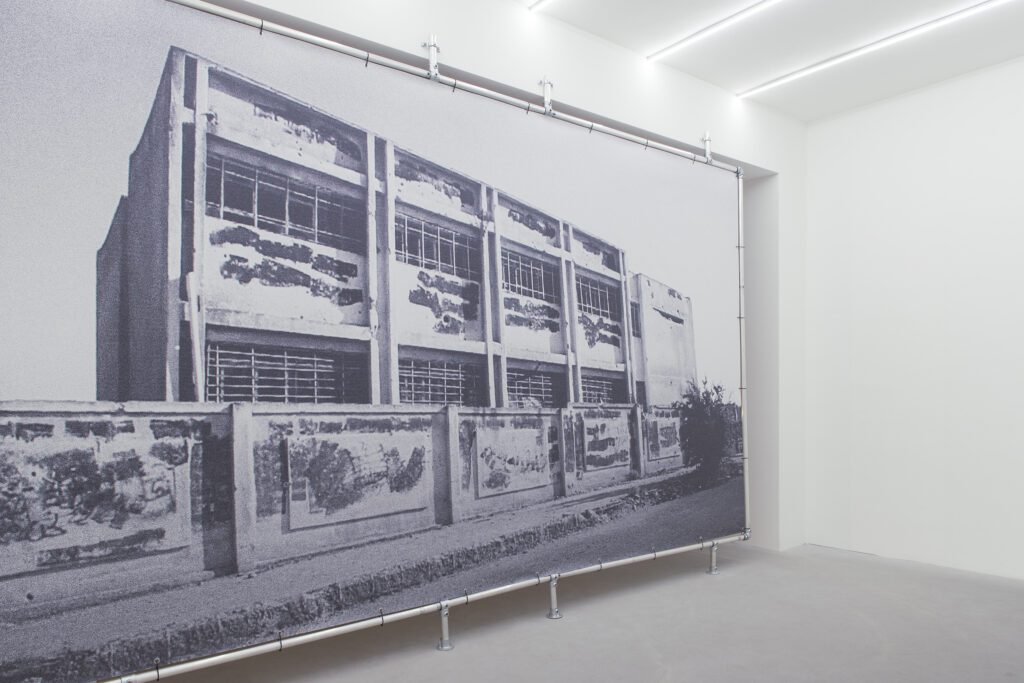 THE SCHOOL (2024) print on PVC, aluminum, iron, led/ stampa su PVC, alluminio, ferro, led, 300x500x10 cm
View of the exhibition But as Infrastructure, Gian Marco Casini gallery, Livorno, 2024.